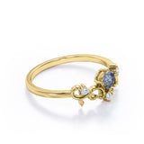 Solitaire Filigree 0.53 Carat Round Cut Smokey Black Rutilated Quartz and Diamond Art Deco Engagement Ring for Women