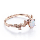 Floral Art Deco 1 Carat Round Cut Genuine Opal Nature Inspired Engagement Ring In Rose Gold For Her