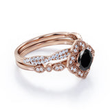 2 ct Round Lab Black Diamond Art Deco Wedding Ring Set