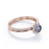 Hexagon 1.25 Ct Round Salt and Pepper Diamond Wedding Ring Set