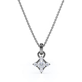 Star Prong Set 1.15 Carat Round Cut Certified Moissanite and Diamond Dainty Pendant Necklace in Black Gold