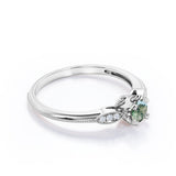 Prong Basket 1.25 Carat Round Cut Solid Druzy Moss Green Agate and Diamond Pave Milgrain Engagement Ring