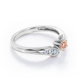 Curved Band - Six Prongs 0.5 carat Round Morganite and Moissanite Artistic Engagement Ring in Rose Gold