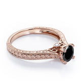 Solitaire 1 Carat Round Cut Black Diamond Four Prong Antique Art Deco Engagement Ring In White Gold