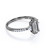 Classic Pave Pinched Shank 0.9 carat Hexagon Moissanite and Diamond Engagement Ring in White gold