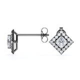 Bezel Set French Pave 1.10 Carat Princess Cut Certified Moissanite and Diamond 4 Claw Ear Studs for Women in Yellow Gold