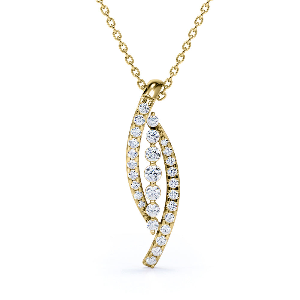 Elegant Three Lines 0.30 carat Round Moissanite Pendant Necklace in 18k Rose Gold Over Silver