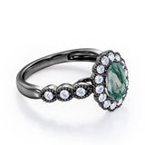 Vintage Floral Halo 0.7 carat Oval and Round Moss Green Agate and diamond Engagement Ring in Rose Gold