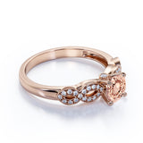 Huge 1.25 Carat Round cut Morganite and Diamond Infinity Art Deco Engagement Ring in Rose Gold
