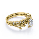 1.25 Carat Pear Cut Moissanite And Diamond Vintage Milgrain Wedding Ring Set In White Gold