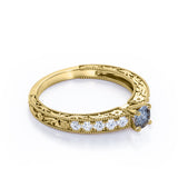 0.40 Ct Round Cut Salt and Pepper Diamond Floral Engagement Ring