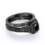 Filigree Pave Channel 1.6 TCW Round Lab Created Black Diamond Double Prong Cluster Wedding Set in White Gold