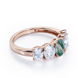 Oval Basket Set 1.25 carat Moss Green Agate and moissanite Fine Jewelry Ring in Rose Gold