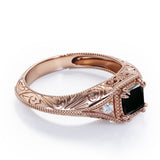 Vintage Eight Claws 1.10 Carat Princess Cut Black Diamond Three Stone Engagement Ring In White Gold