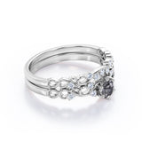 Unique Filigree 0.65 Carat Round Cut Black Needles Rutilated Quartz and Diamond Art Nouveau Wedding Ring Sets