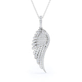 0.45 Carat Round Cut Moissanite Angel's Wing Pendant Necklace In White Gold