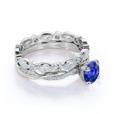 Infinity Twisted Design 1.50 Carat Round Cut Sapphire and Diamond Eternity Band Wedding Set in White Gold