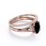 Unique 1.50 Carat Oval cut Lab Black Diamond Bridal Set with semi eternity band in Rose Gold