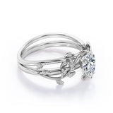 1 Carat Pear Cut Moissanite Nature Inspired Bridal Set