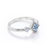 1.10 Carat Princess Cut Aquamarine And Diamond Classic Engagement Ring In White Gold