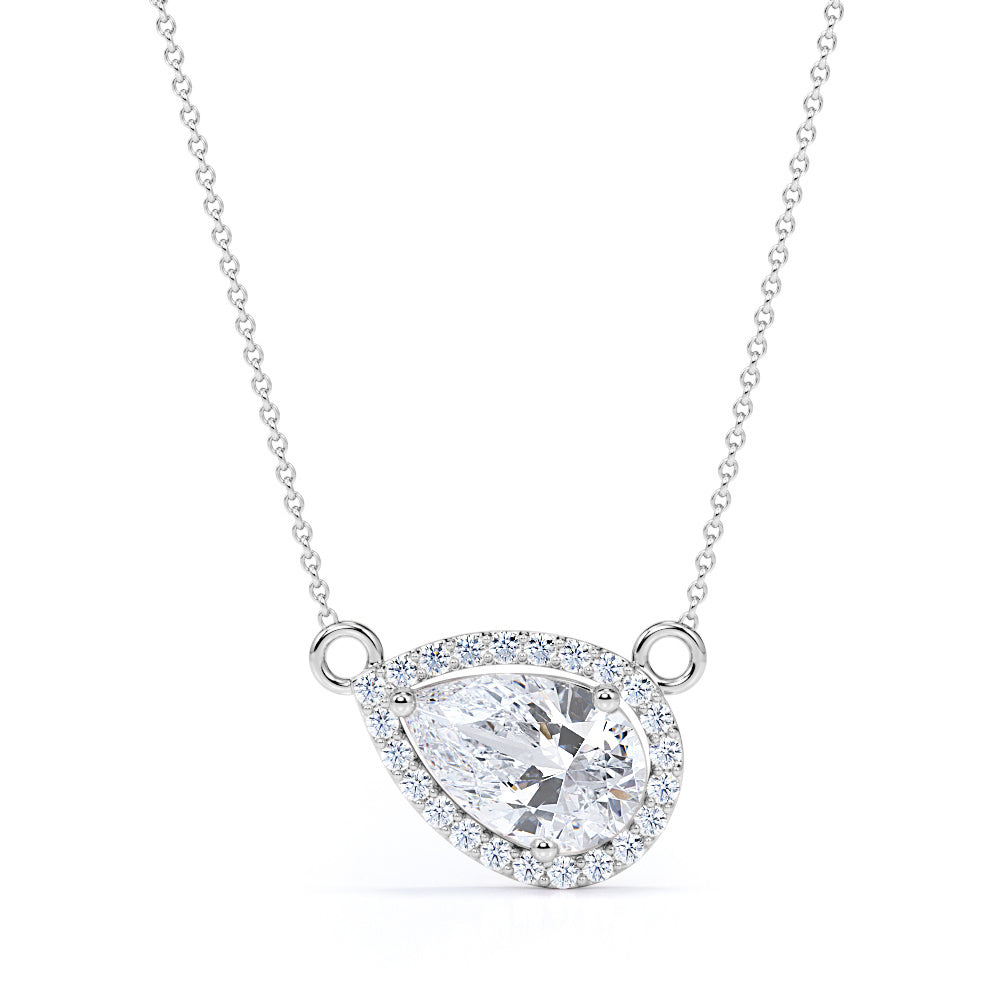 Halo 1.1 carat Pea Moissanite Pendant with Necklace in 18k Rose Gold Over Silver