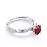 Infinity Style 1.25 Carat Round Cut Lab Ruby and Diamond Engagement Ring in White Gold