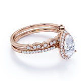 1.75 Carat pear cut Moissanite and Diamond Wedding Ring Set in 10k Rose Gold