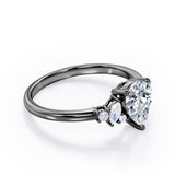 Fashionable 7 Stones 0.6 carat Pear Moissanite and Diamond Engagement Ring in Rose Gold