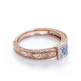 1.10 Carat Princess Cut Aquamarine And Diamond Halo Engagement Ring In White Gold