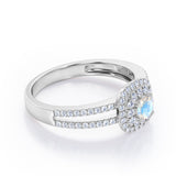 Clustered 1.55 Carat Round Cut Moonstone And Diamond Double Halo Split Shank Engagement Ring In White Gold