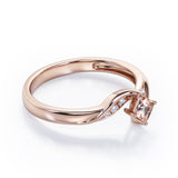 Twisted 7 Stone Ring - 0.55 carat Princess Morganite and Moissanite Elegant Engagement Ring in Rose Gold