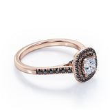 Double Halo Style - 1.45 TCW Princess Cut Moissanite with Lab Created Black Diamond - Scalloped Pave Engagement Ring in Yellow Gold