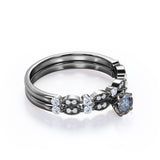 Classic 0.60 Carat Round Cut Natural Salt And Pepper Diamond Art Deco Wedding Ring Set In White Gold.