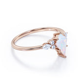 Asymmetric 1.30 Carat kite Shaped White Fire Opal And Diamond Seven Stone Engagement Ring In White Gold