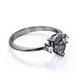1.10 ct Pear Black Rutilated Quartz Three Stone Engagement Ring