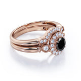 1.45 Carat Round cut Lab Black Diamond Wedding Ring Set in Rose Gold