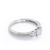 Modern Art Deco 1.15 Carat Round Cut Precious Fire Opal And Diamond Three Stone Engagement Ring In White Gold