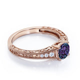 1.25 Ct Round Lab Alexandrite Filigree Engagement Ring