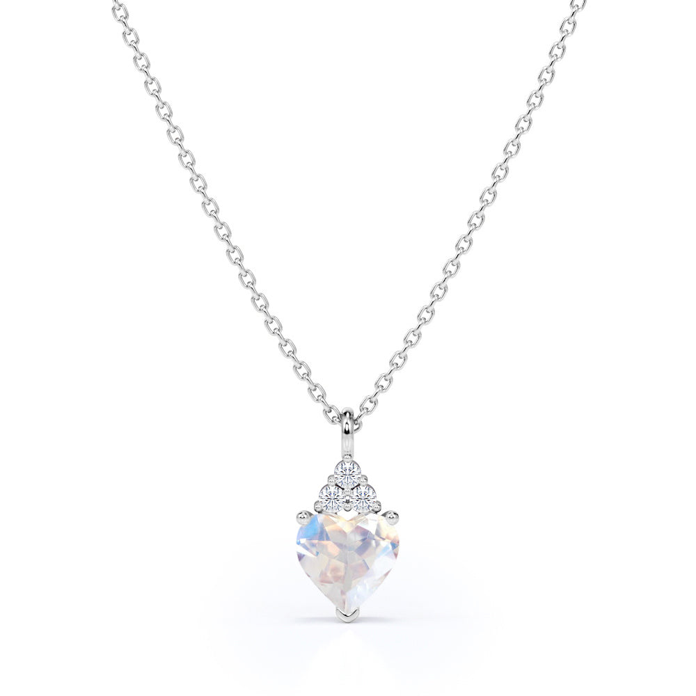 Dainty Heart 1.05 Moonstone and Moissanite Pendant with 18k Rose Gold Over Silver Necklace