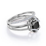 1.75 ct Emerald Lab Black Diamond V Shank Bridal Set