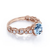 Vintage Solitaire 1.75 Carat Round Cut Vivid Deep Sea Blue Aquamarine and Diamond Milgrain Art Deco Engagement Ring in White Gold for Her