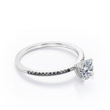 Perfect 4-Prong 1 TCW Round-Shaped Moissanite with Lab Created Black Diamond Pave-Accented Engagement Ring in Rose Gold
