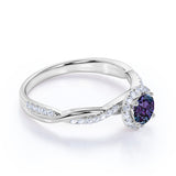 Simple Halo 1.50 Carat Round Cut Created Alexandrite and Diamond Infinity Pave Engagement Ring