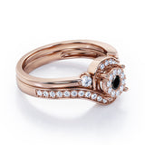 Pave-Prong Design 0.55 TCW Round Shape Black Diamond Bridal Ring Set in Black Gold
