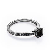 Four Prong Set - 1.25 TCW Princess Cut Lab Created Black Diamond - Scalloped Pave Engagement Ring in White Gold