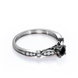 1.15 Carat Round Cut Lab Grown Black Diamond Four Prong Unique Engagement Ring In White Gold