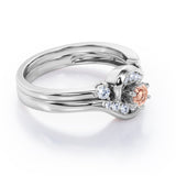 6 Prong Tension Design - 0.55 TCW Round Shaped Morganite and Moissanite - Flush Chanel Wedding Ring Set -  White Gold