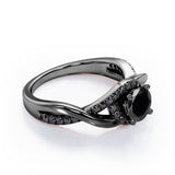 Tensioned Halo Set - 1.25 TCW Round Shaped Lab Created Black Diamond - Semi Pave Infinity Engagement Ring in White Gold