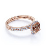 1.75 Carat Cushion cut Real Morganite and Moissanite Bridal Wedding Ring Set with Engagement Ring and Wedding Band in 18k Gold Over Silver