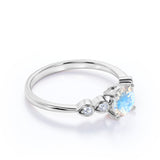 1.10 Carat Round Cut Moonstone Boho Ring in White Gold - Rainbow Moonstone Engagement Ring